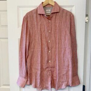 Brunello Cucinelli 100% Linen Long Sleeve Shirt Button Shirt Men's Large Pink